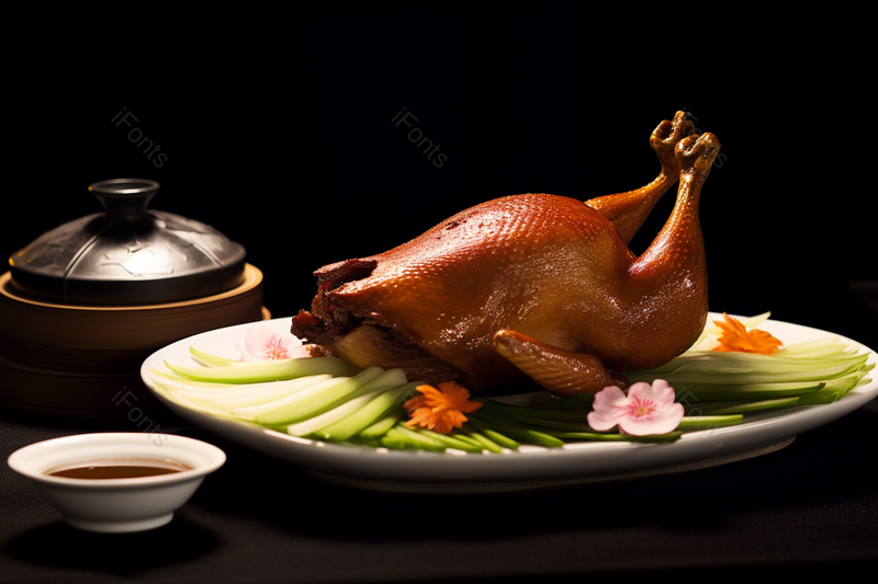 黑色背景整盘北京特色烤鸭风味美食,高清,摄影图,摄影图片,图片大全,摄影图免费下载